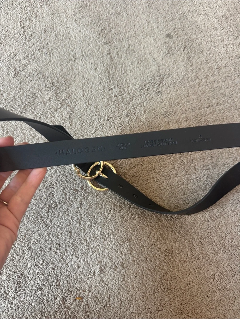 Black Leather Double-Ring Belt with Gold Buckle